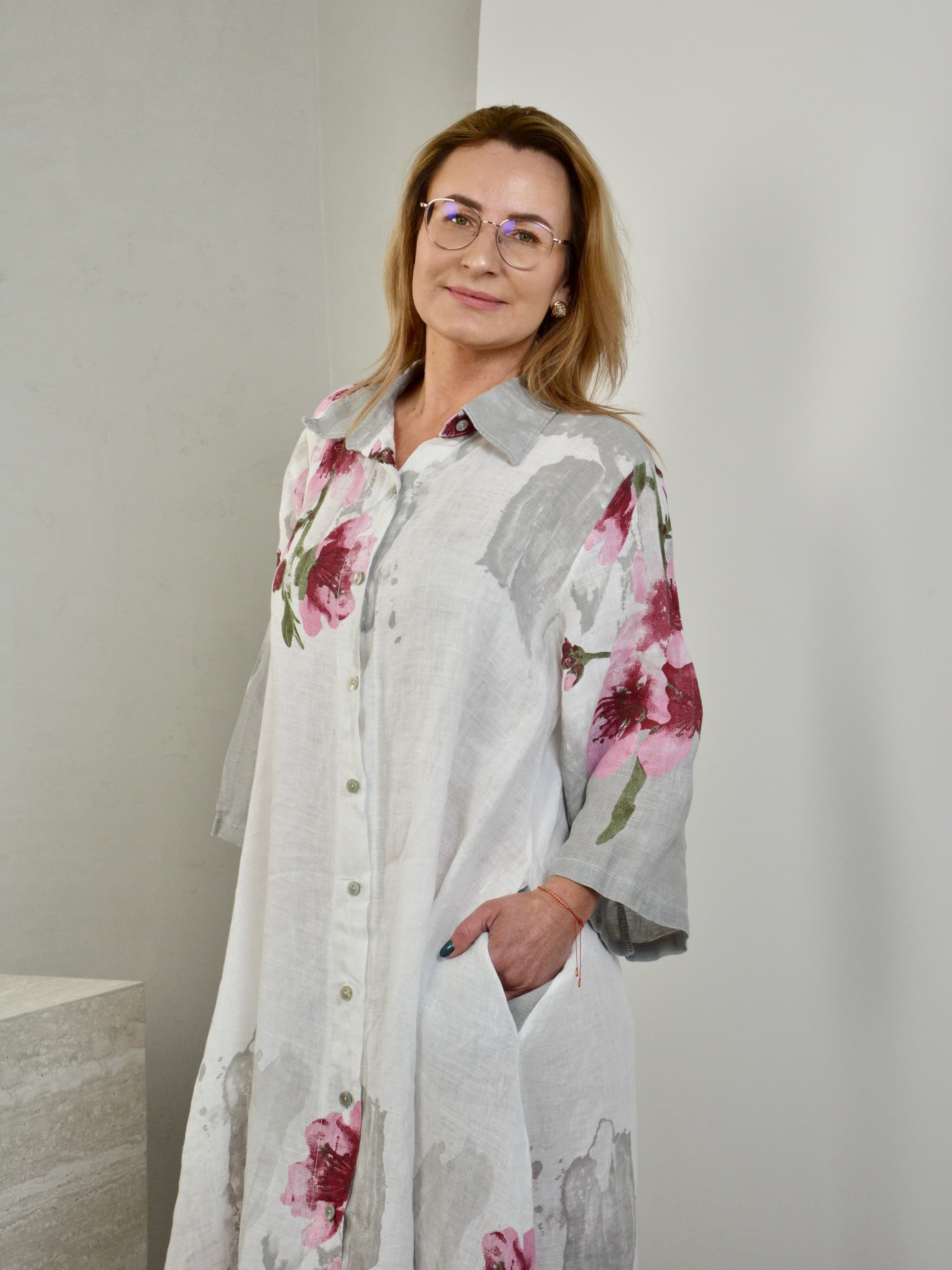 Sukienka lniana w kwiaty