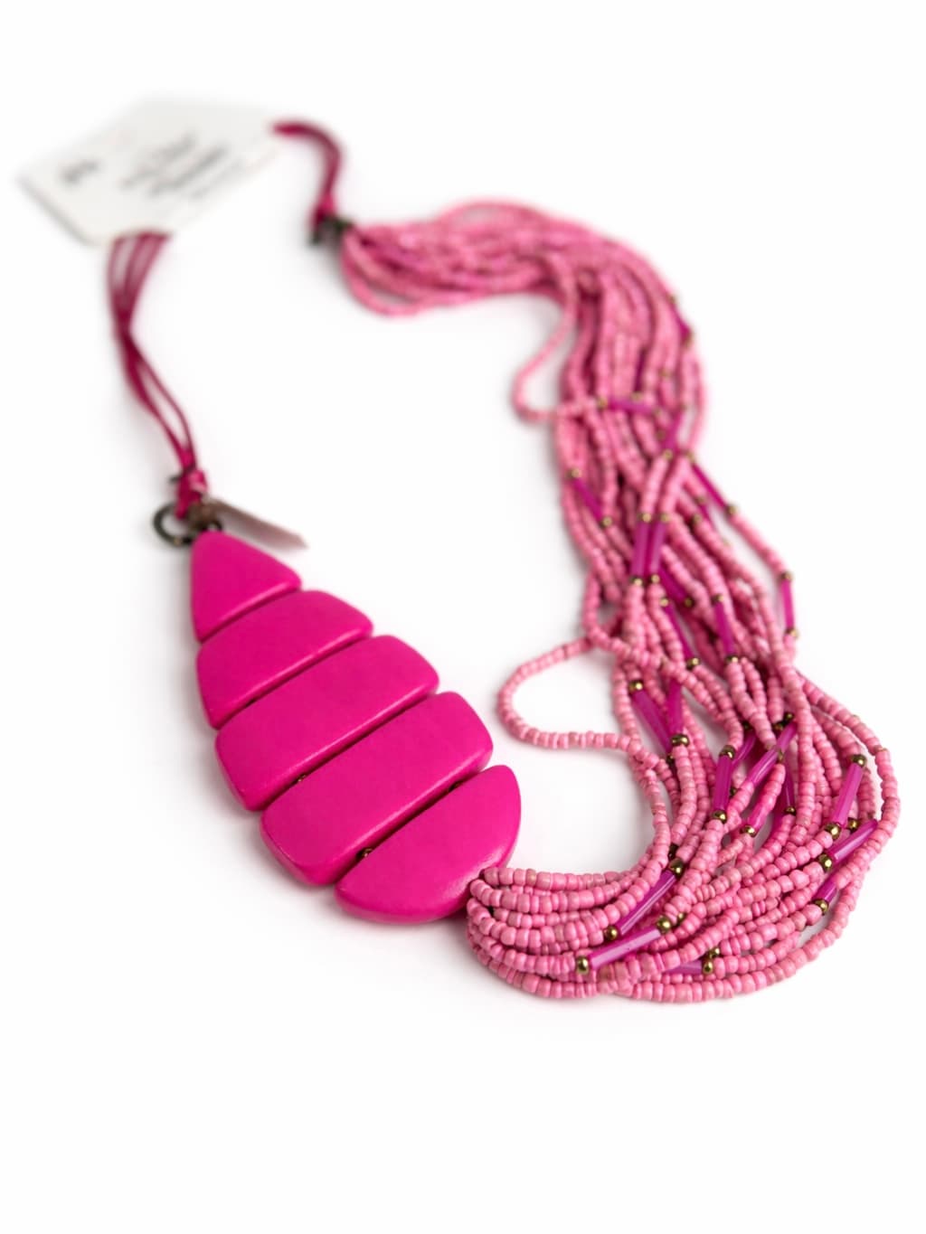 Pink resin and wood pendant